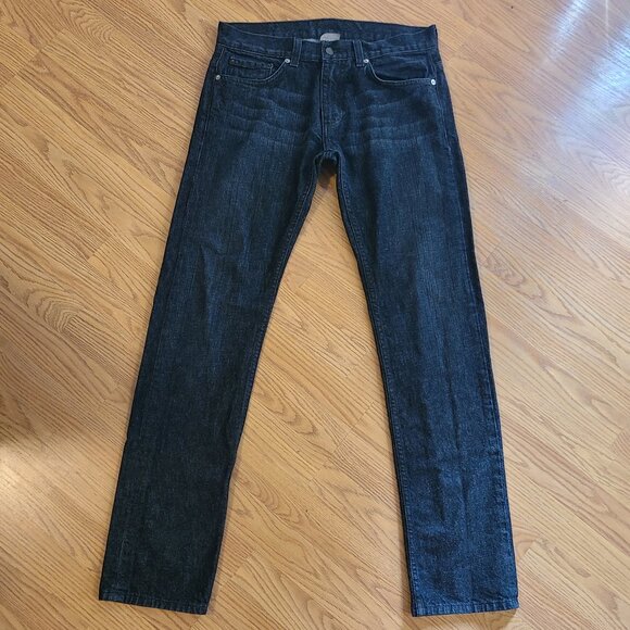 GIORGIO ARMANI EXCHANGE BLACK WASH SLIM STRAIGHT JEANS RIGID DENIM sz 31 R - Picture 2 of 7